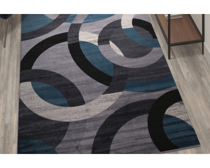 BLNK Harken Collection Geometric Olefin Area Rug with Jute Backing - Blue/Gray, 5'W x 7'L