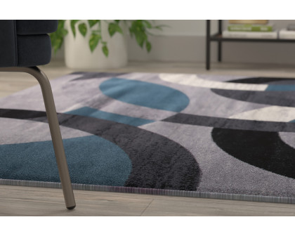 BLNK Harken Collection Geometric Olefin Area Rug with Jute Backing - Blue/Gray, 5'W x 7'L