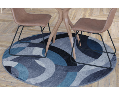 BLNK Harken Collection Geometric Round Olefin Area Rug with Jute Backing - Blue/Gray, 5'W x 5'L