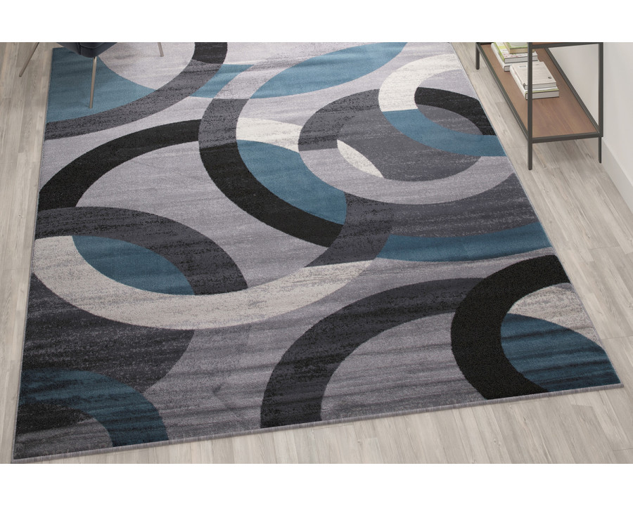 BLNK Harken Collection Geometric Olefin Area Rug with Jute Backing - Blue/Gray, 8'W x 10'L