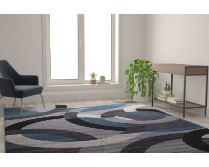 BLNK Harken Collection Geometric Olefin Area Rug with Jute Backing - Blue/Gray, 8'W x 10'L