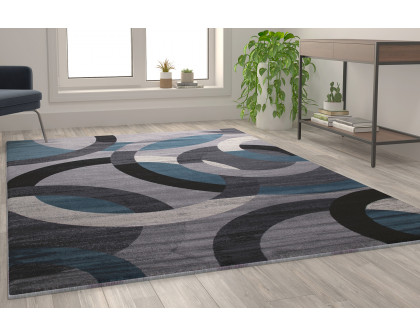 BLNK Harken Collection Geometric Olefin Area Rug with Jute Backing - Blue/Gray, 6'W x 9'L