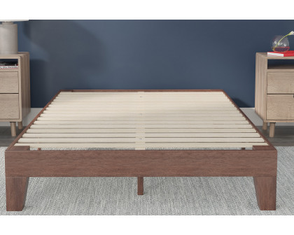 BLNK Evelyn Wood Platform Bed with Wooden Support Slats - Walnut, Full Size