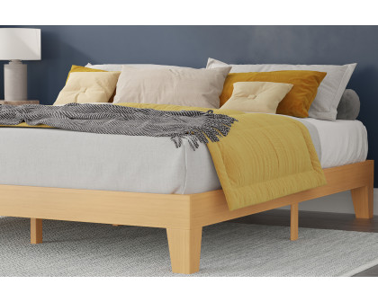 BLNK Evelyn Wood Platform Bed with Wooden Support Slats - Natural Pine, King Size