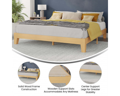 BLNK Evelyn Wood Platform Bed with Wooden Support Slats - Natural Pine, King Size