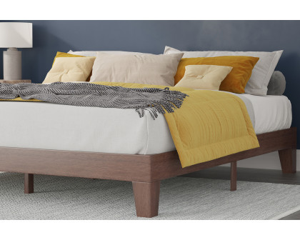 BLNK Evelyn Wood Platform Bed with Wooden Support Slats - Walnut, King Size