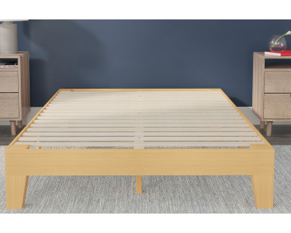 BLNK Evelyn Wood Platform Bed with Wooden Support Slats - Natural Pine, Queen Size