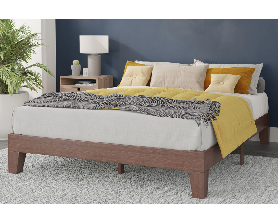 BLNK Evelyn Wood Platform Bed with Wooden Support Slats - Walnut, Queen Size