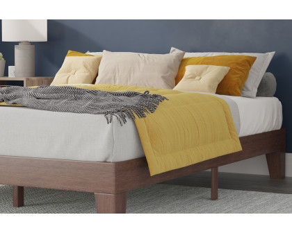 BLNK Evelyn Wood Platform Bed with Wooden Support Slats - Walnut, Queen Size