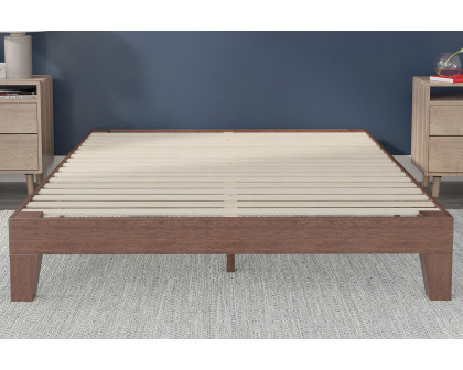 BLNK Evelyn Wood Platform Bed with Wooden Support Slats - Walnut, Queen Size