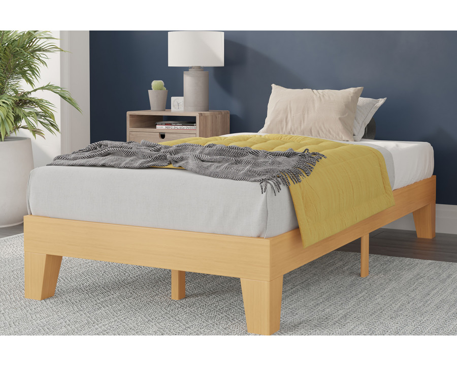 BLNK Evelyn Wood Platform Bed with Wooden Support Slats - Natural Pine, Twin Size