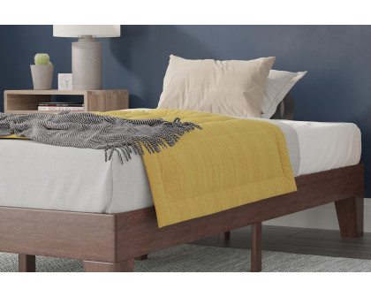 BLNK Evelyn Wood Platform Bed with Wooden Support Slats - Walnut, Twin Size