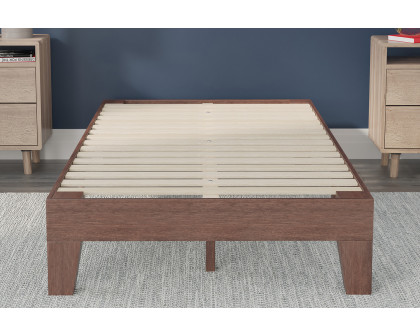 BLNK Evelyn Wood Platform Bed with Wooden Support Slats - Walnut, Twin Size