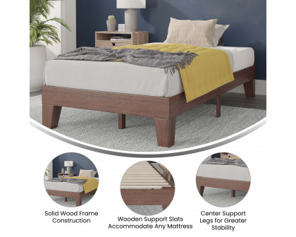 BLNK Evelyn Wood Platform Bed with Wooden Support Slats - Walnut, Twin Size