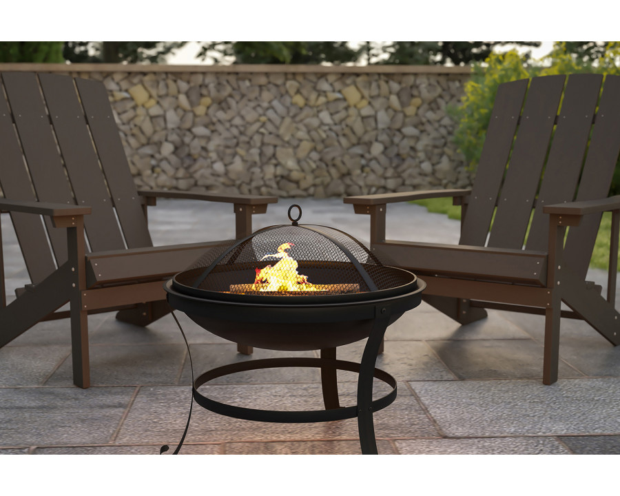 BLNK - Chelton Round Burning Firepit with Mesh Spark Screen and Poker