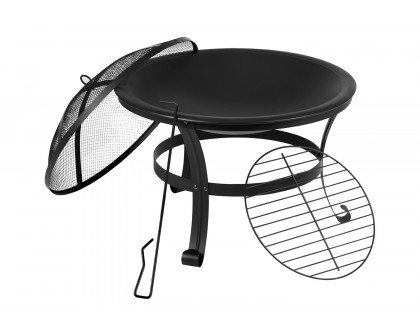 BLNK - Chelton Round Burning Firepit with Mesh Spark Screen and Poker