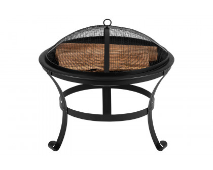 BLNK - Chelton Round Burning Firepit with Mesh Spark Screen and Poker