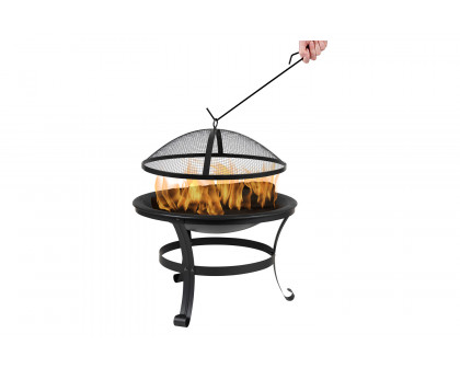 BLNK - Chelton Round Burning Firepit with Mesh Spark Screen and Poker