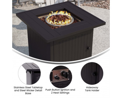 BLNK Olympia Outdoor 50000 BTU Propane Gas Firepit Table with Stainless Steel Tabletop - 28"W