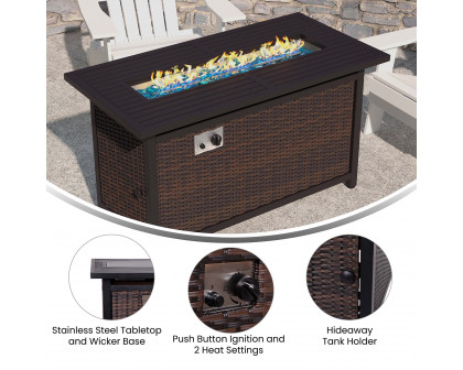 BLNK Olympia Outdoor 50000 BTU Propane Gas Firepit Table with Stainless Steel Tabletop - 45"W