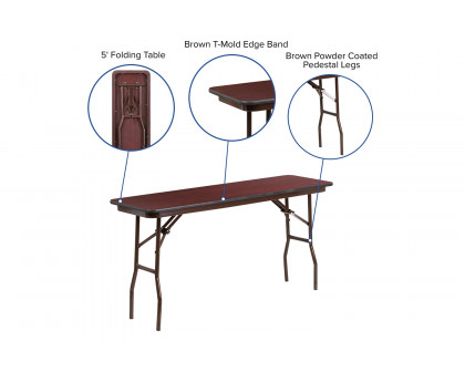 BLNK Frankie Mahogany Melamine Laminate Folding Training Table - 5'L