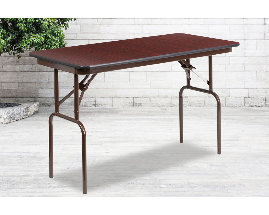 BLNK Frankie Mahogany Melamine Laminate Folding Banquet Table - 2'W x 4'L