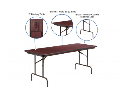 BLNK Floyd Mahogany HP Laminate Folding Banquet Table - 2.5'W x 6'L