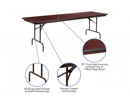 BLNK Floyd Mahogany HP Laminate Folding Banquet Table - 2.5'W x 8'L