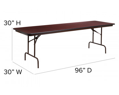 BLNK Frankie Mahogany Melamine Laminate Folding Banquet Table - 2.5'W x 8'L