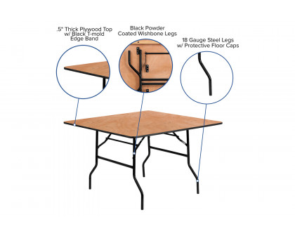 BLNK Gerry Square Wood Folding Banquet Table - 4'W