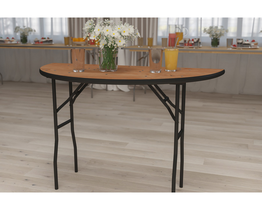 BLNK Furman Round Wood Half-Round Folding Banquet Table - 4'D