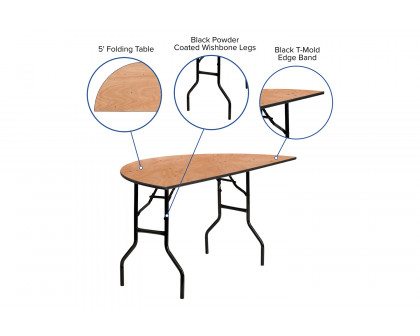 BLNK Furman Round Wood Half-Round Folding Banquet Table - 5'D