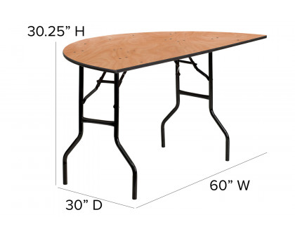 BLNK Furman Round Wood Half-Round Folding Banquet Table - 5'D