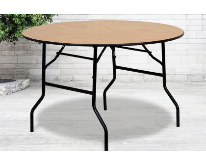 BLNK Furman Round Wood Folding Banquet Table with Clear Coated Finished Top