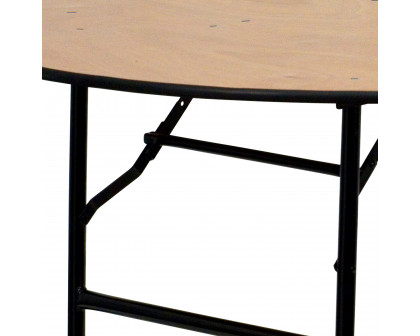 BLNK Furman Round Wood Folding Banquet Table with Clear Coated Finished Top - 4'D