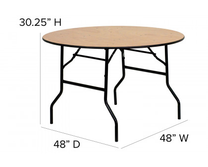 BLNK Furman Round Wood Folding Banquet Table with Clear Coated Finished Top - 4'D