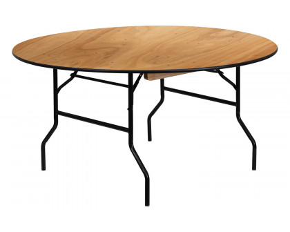 BLNK Furman Round Wood Folding Banquet Table with Clear Coated Finished Top