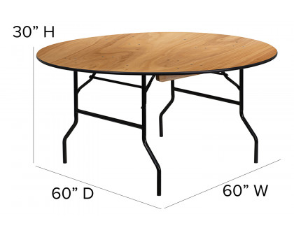 BLNK Furman Round Wood Folding Banquet Table with Clear Coated Finished Top - 5'D