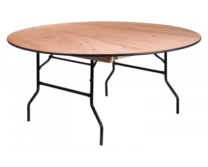 BLNK Furman Round Wood Folding Banquet Table with Clear Coated Finished Top