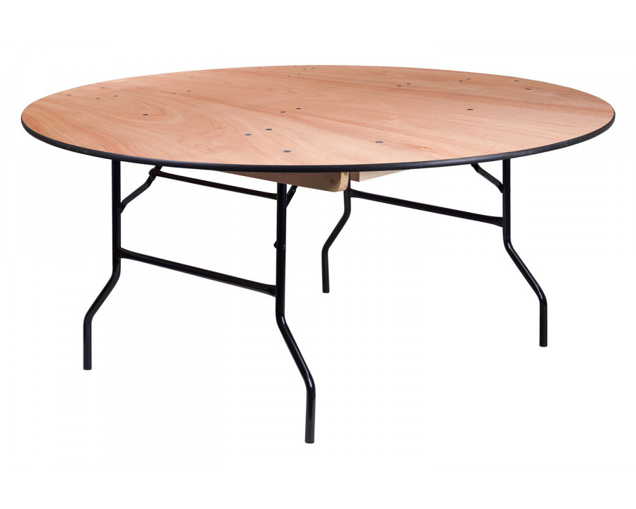 BLNK Furman Round Wood Folding Banquet Table with Clear Coated Finished Top - 5.5'D