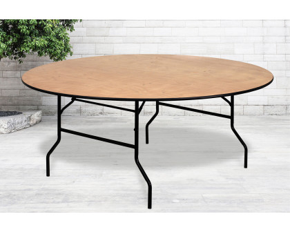 BLNK Furman Round Wood Folding Banquet Table with Clear Coated Finished Top