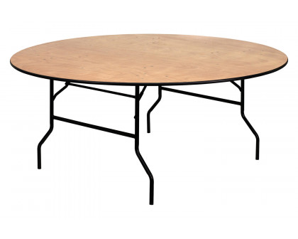 BLNK Furman Round Wood Folding Banquet Table with Clear Coated Finished Top - 6'D