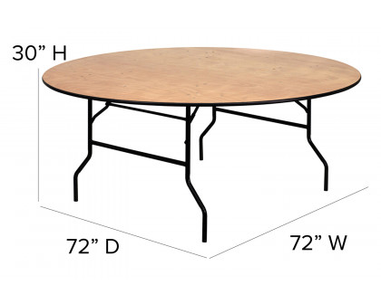 BLNK Furman Round Wood Folding Banquet Table with Clear Coated Finished Top - 6'D