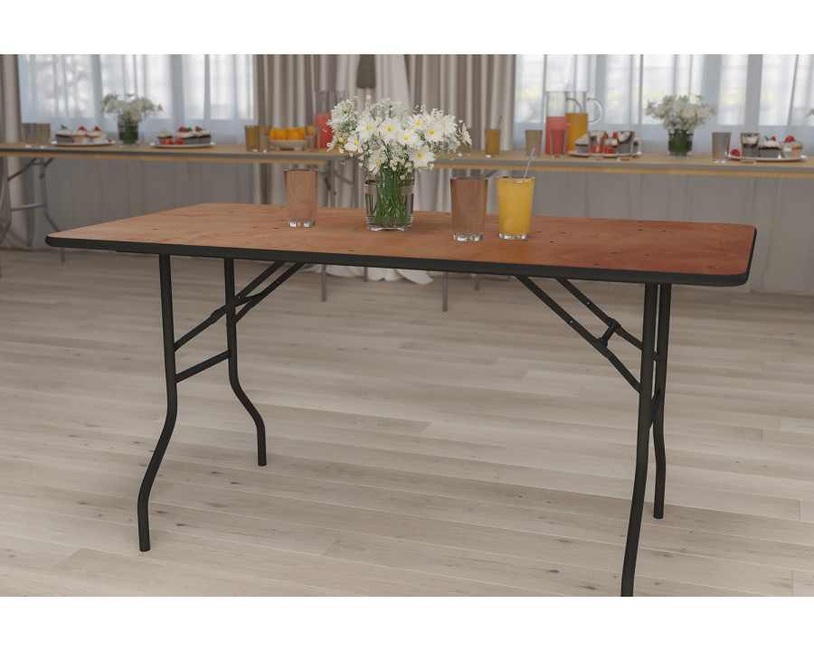 BLNK Gael Rectangular Wood Folding Banquet Table with Clear Coated Finished Top