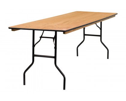 BLNK Gael Rectangular Wood Folding Banquet Table with Clear Coated Finished Top - 2.5'W x 8'L