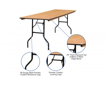 BLNK Gael Rectangular Wood Folding Banquet Table with Clear Coated Finished Top - 2.5'W x 8'L