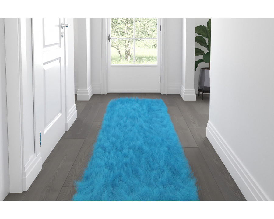 BLNK Chalet Collection Faux Fur Area Rug with Polyester Backing - Turquoise, 2'W x 7'L