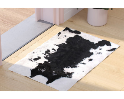 BLNK Barstow Collection Faux Cowhide Print Area Rug with Polyester Backing - Black, 2'W x 3'L