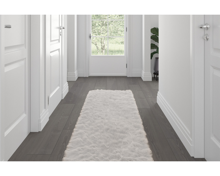 BLNK Chalet Collection Faux Fur Area Rug with Polyester Backing - White, 2'W x 7'L