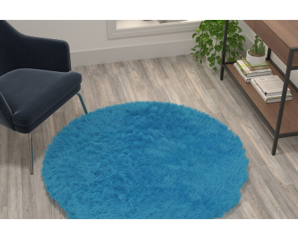 BLNK Chalet Collection Round Faux Fur Area Rug with Polyester Backing - Turquoise, 4'W x 4'L